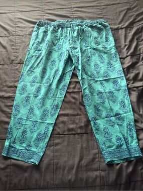 Sudha Teal Pants with Navy Print